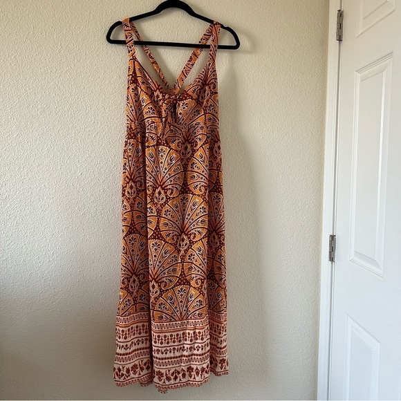 Knox Rose Dresses & Skirts - KNOX ROSE Orange Floral Halter Criss Cross Strap Midi Dress Women Sz XL NWOT